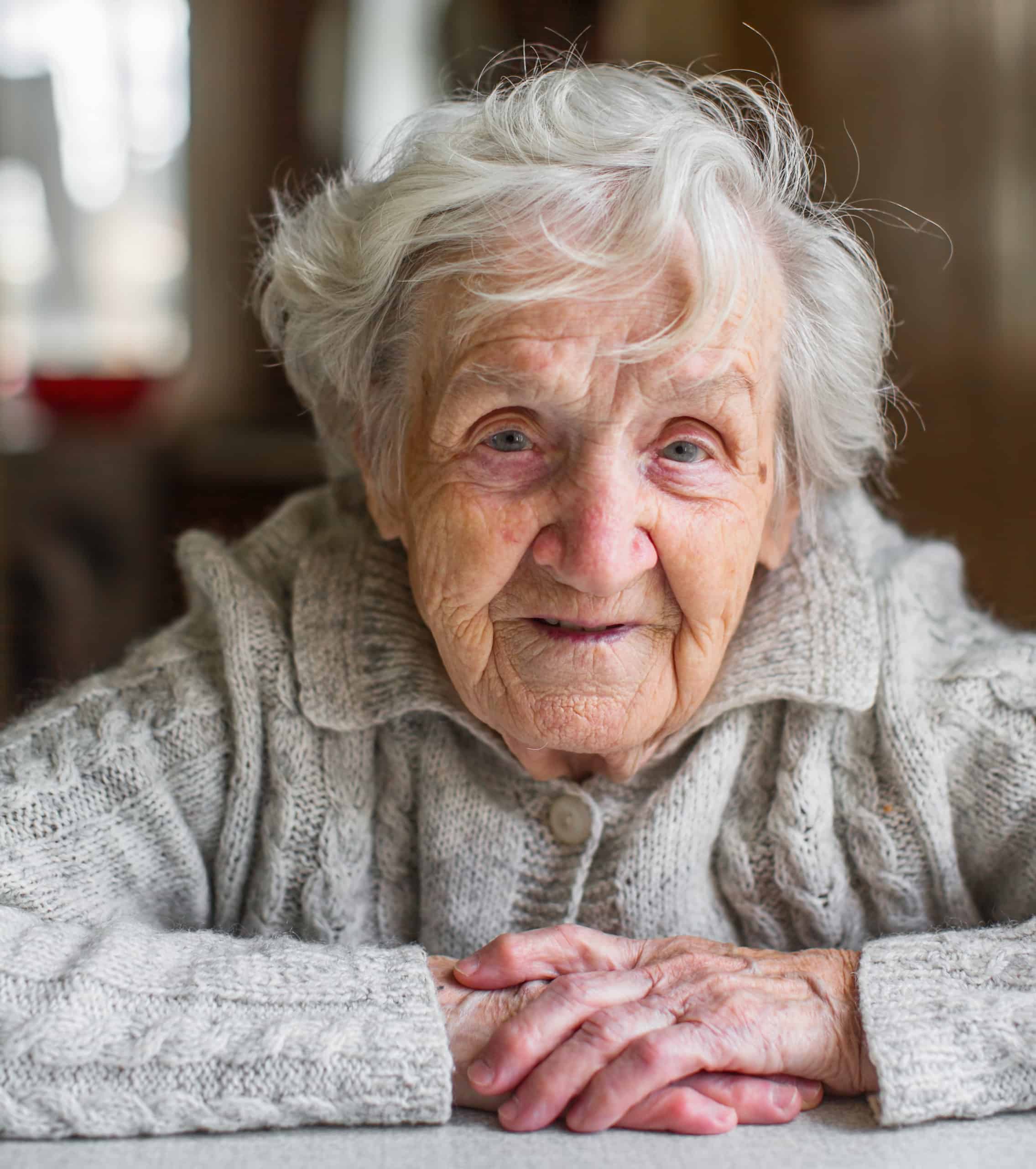 Portrait of a very old woman, retired.