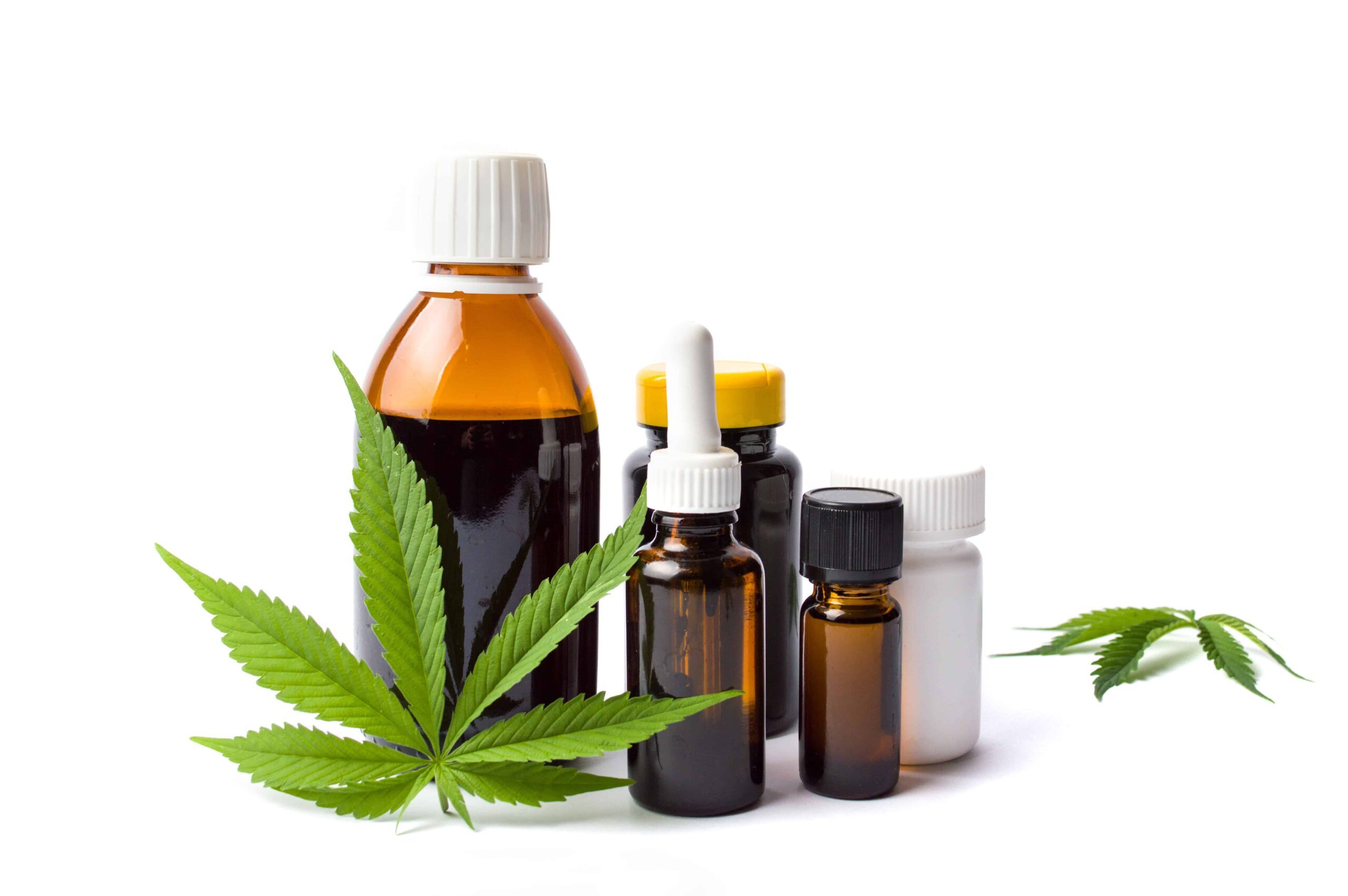 Marijuana and cannabis oil bottles isolated